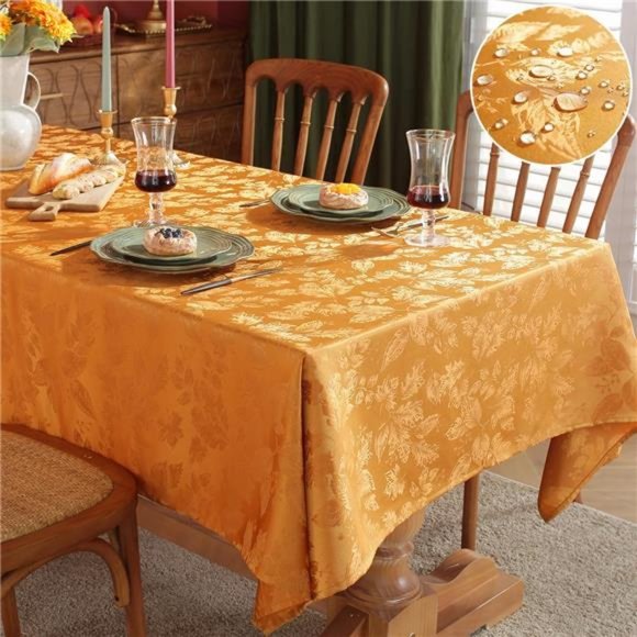 Maple Leaves Tablecloth Oil/Water Proof, Thanksgiving Oblong 52 x 70 - Picture 1 of 7